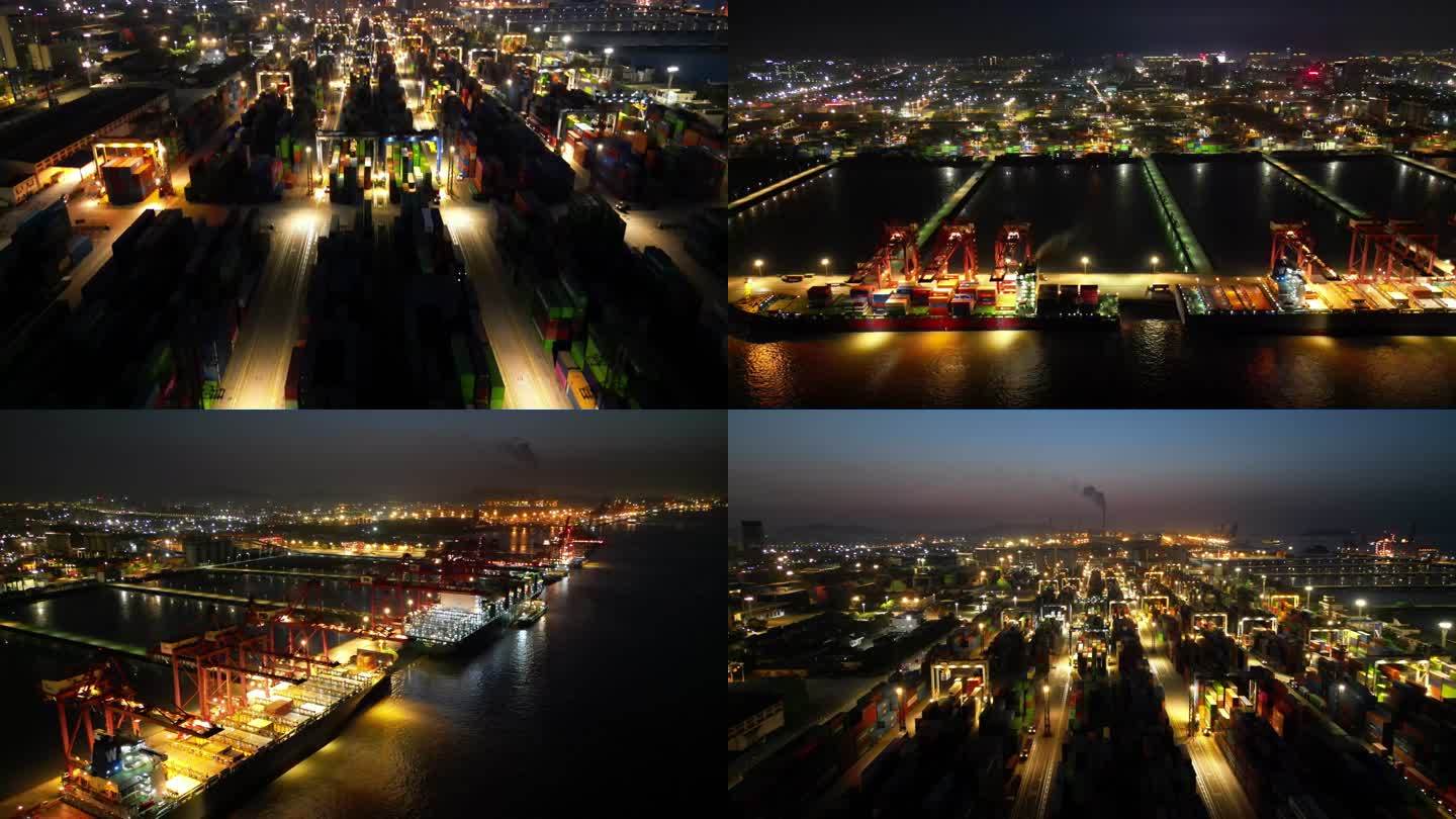 4k50p航拍宁波北仑港夜景