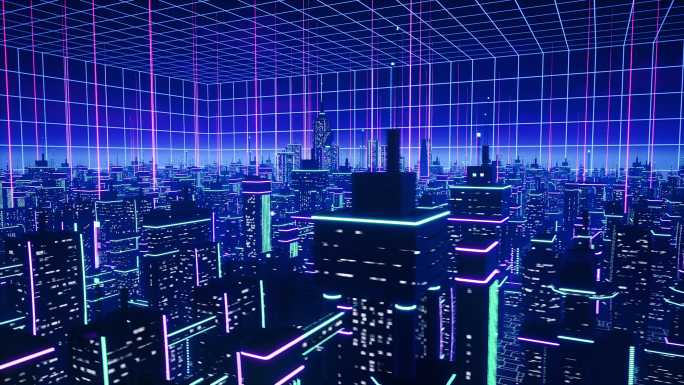 荧光霓虹三维都市赛博朋克科幻空间vj元素