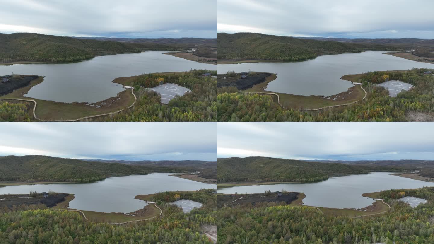 航拍内蒙火山堰塞湖达尔滨湖