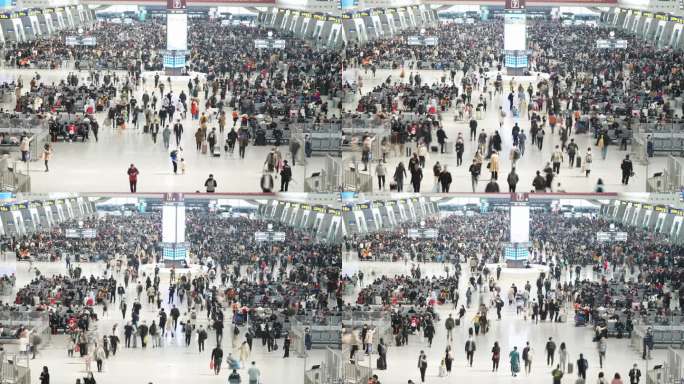 杭州火车东站候车室内人流延时摄影