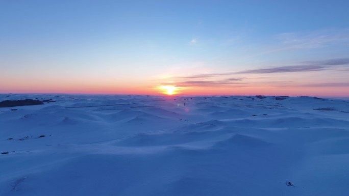 航拍4K雪域草原雪景暮色