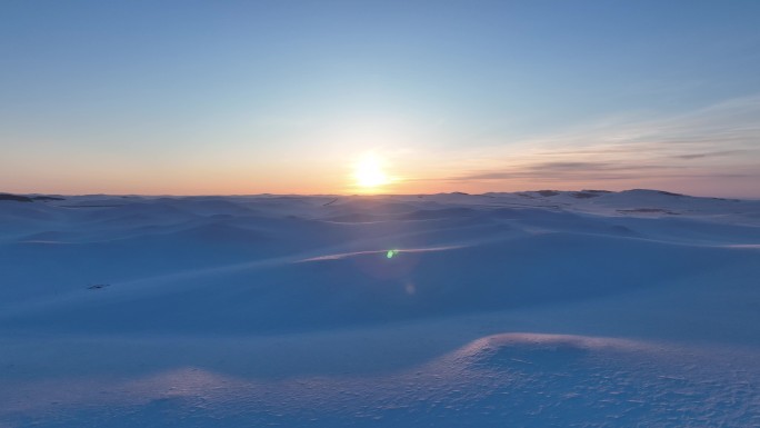 航拍4K雪域草原雪景暮色