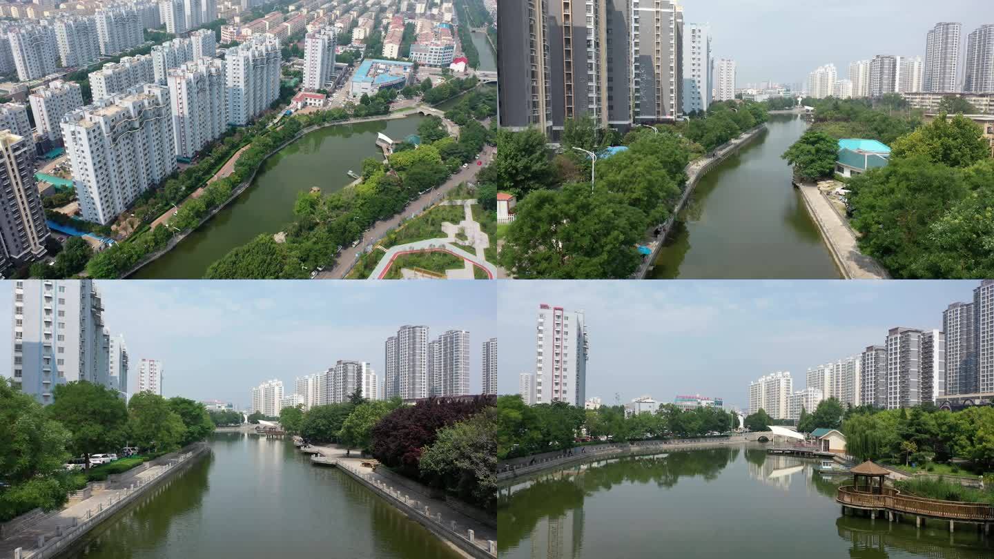 航拍济宁城区运河