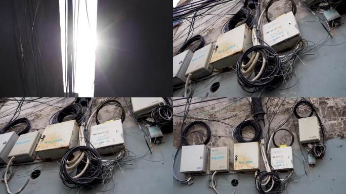 老旧电线上光影蜘蛛网时间小区用电安全隐患