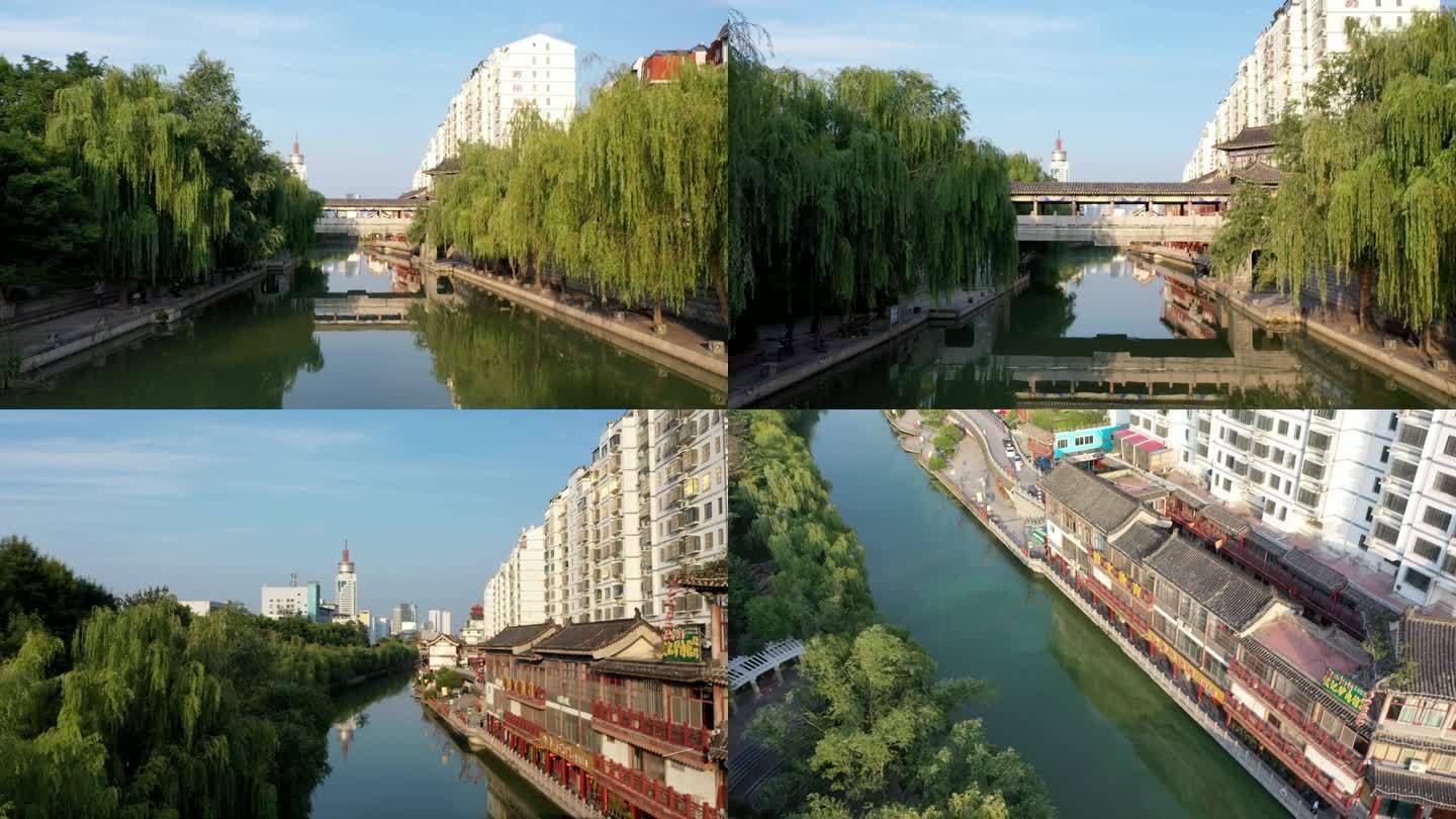 航拍济宁市区运河