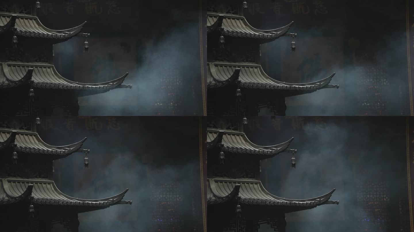 下雨天杭州寺庙上天竺香炉青烟袅袅