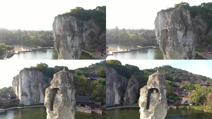 绍兴柯桥风景区大佛航拍log素材