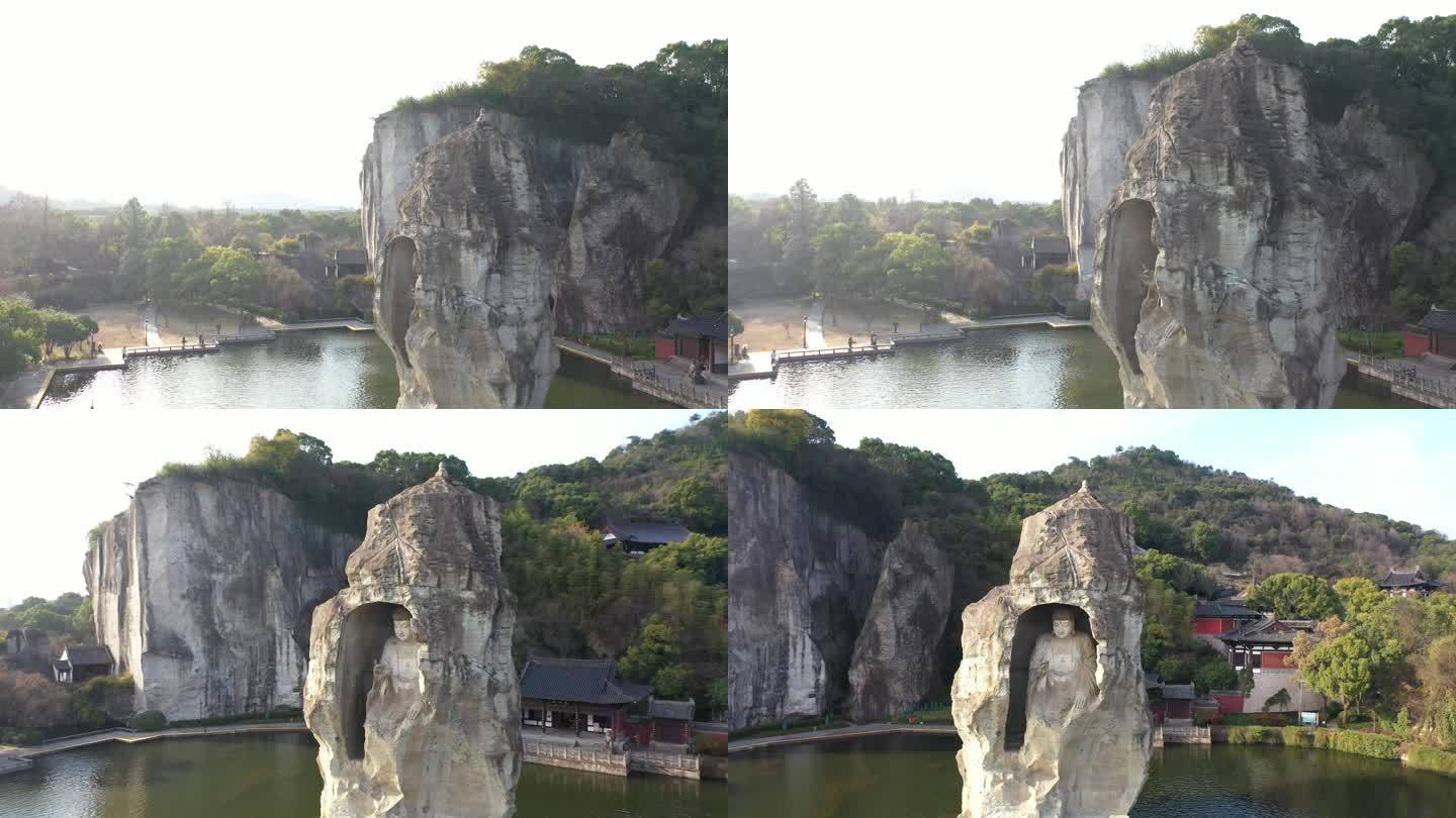 绍兴柯桥风景区大佛航拍log素材