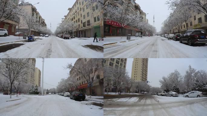 下雪天县城道路行车记录