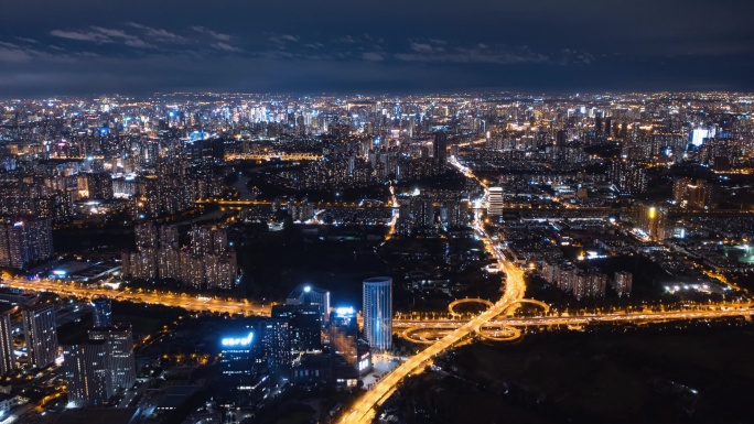 成都通透全景夜景航拍延时