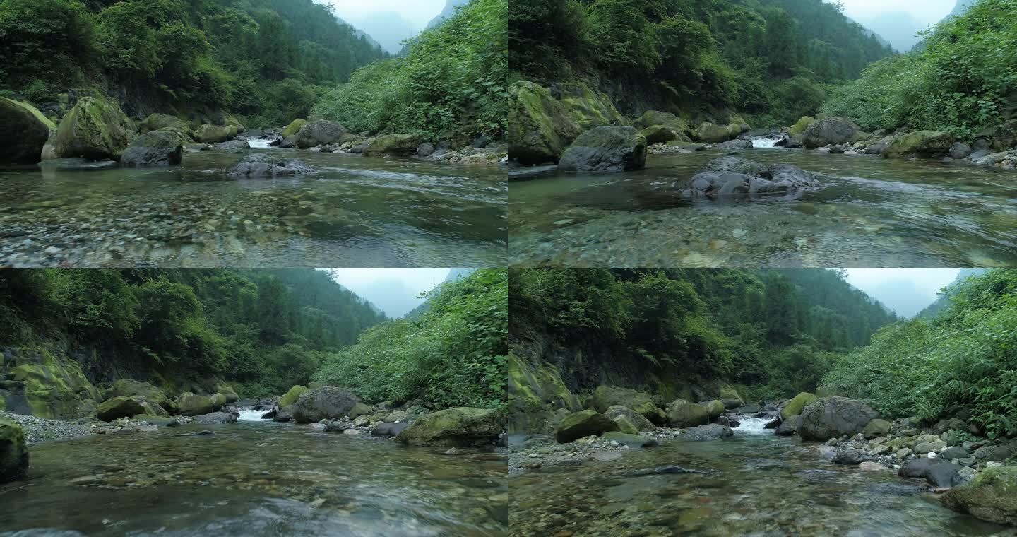 航拍峨眉山后山大山深处清澈溪流自然风景