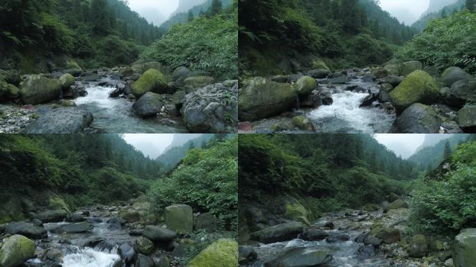 航拍峨眉山后山大山深处清澈溪流自然风景