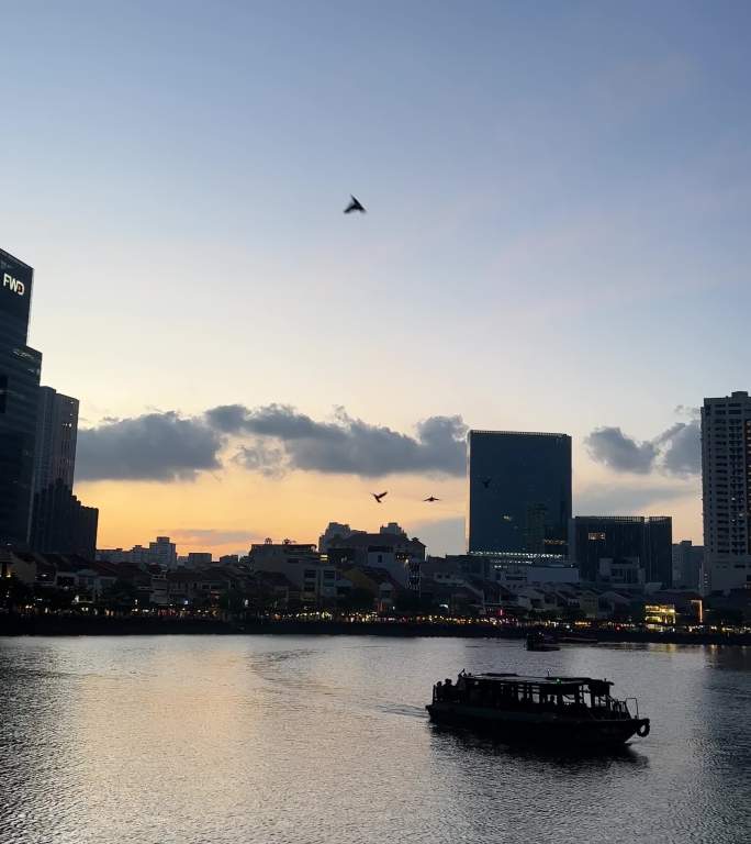 夜景游船夕阳西下鸟雀归巢