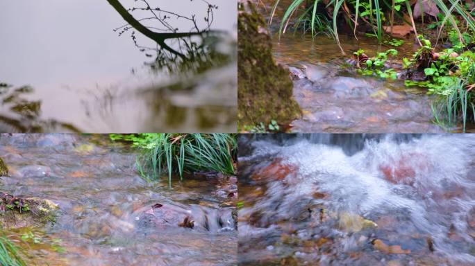 小溪流水水中倒影特写风景视频素材