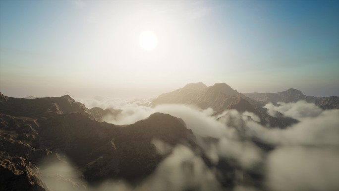 大气群山之巅层峦叠嶂太阳升起云雾翻滚素材
