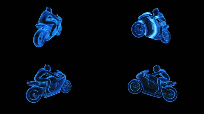 摩托骑手蓝色科技线条激光扫描通道素材