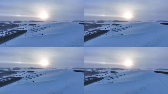 航拍4K内蒙古苍茫雪原夕照