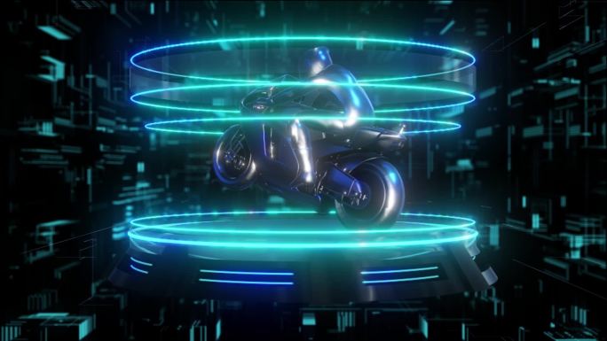 摩托骑手元宇宙全息科技光圈展示素材