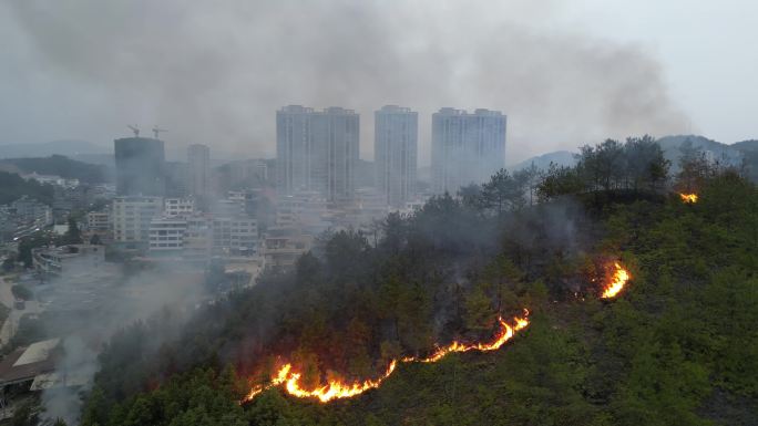 山火现场航拍素材