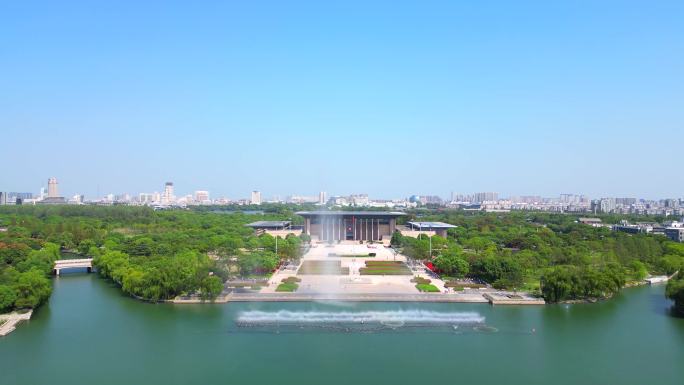 4K航拍嘉兴南湖革命纪念馆七一广场喷泉