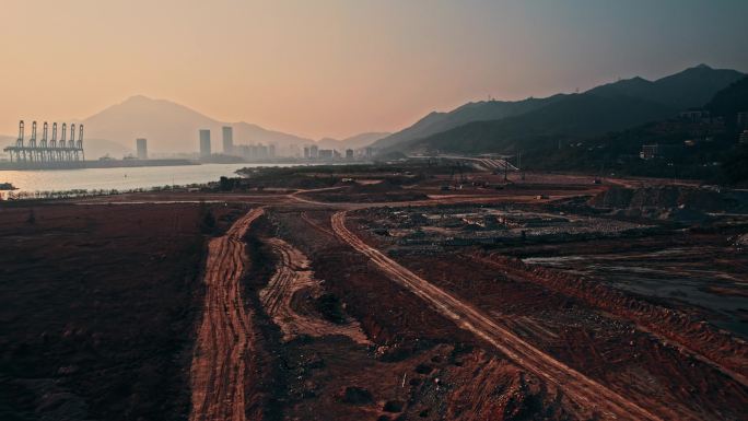 4k航拍-深圳盐田港东港区填海建设施工