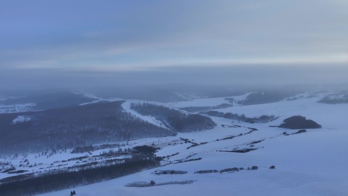 航拍4K内蒙古苍茫雪原夕照