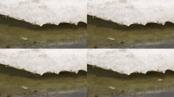 冰雪融化水滴汇入溪流