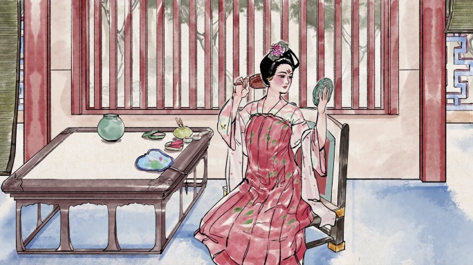 原创古代女子梳妆LED大屏背景动画