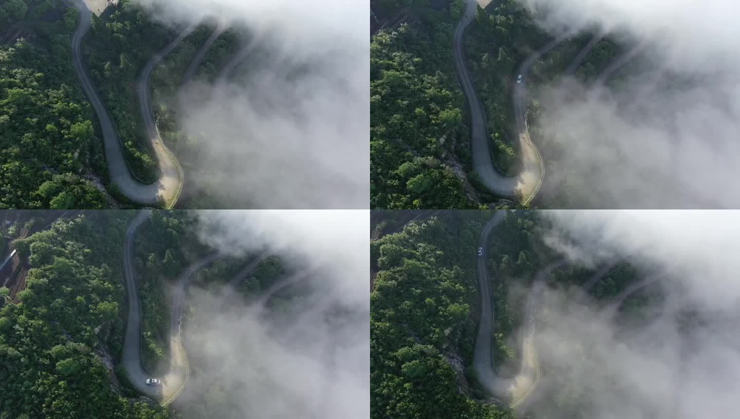 宁波宁海城区杜鹃山盘山公路云雾