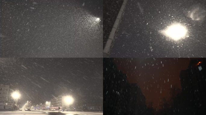 鹅毛大雪 下雪天街道夜景