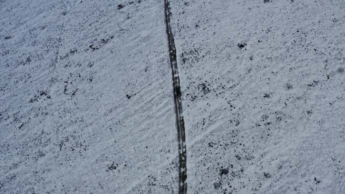 高原冬季草原公路雪景风景