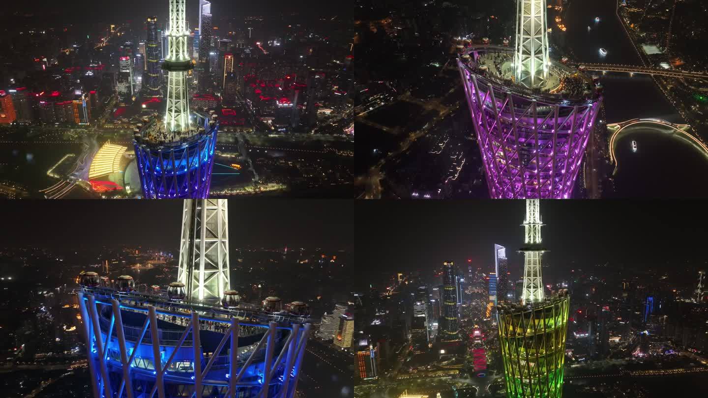 广州夜景广州塔珠江新城猎德大桥航拍