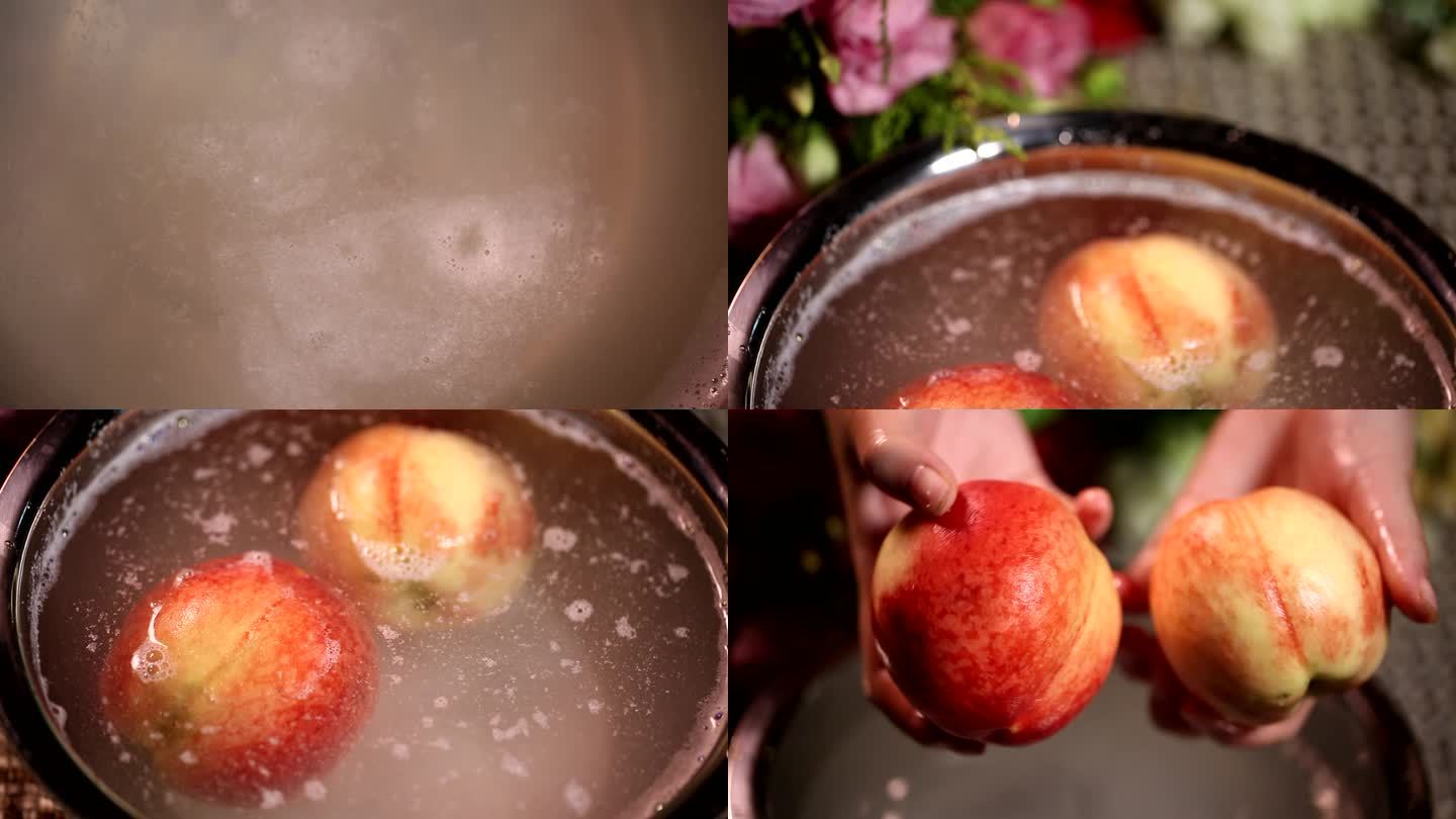 【镜头合集】特写食材刷洗桃子水蜜桃水果2