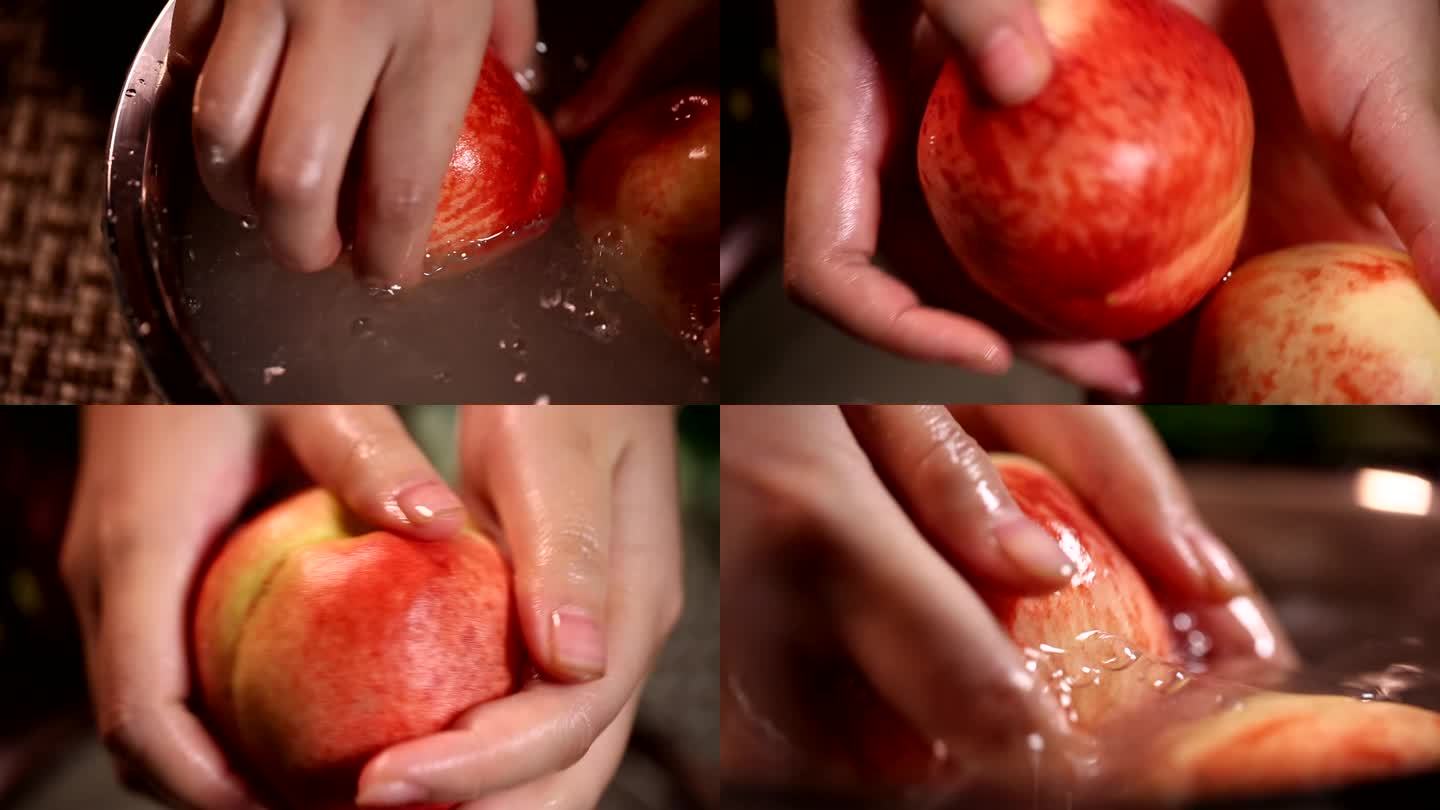 【镜头合集】特写食材刷洗桃子水蜜桃水果3