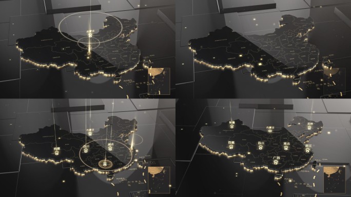 黑金质感方块元素中国地图