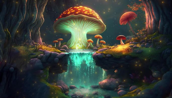 唯美梦幻发光蘑菇循环