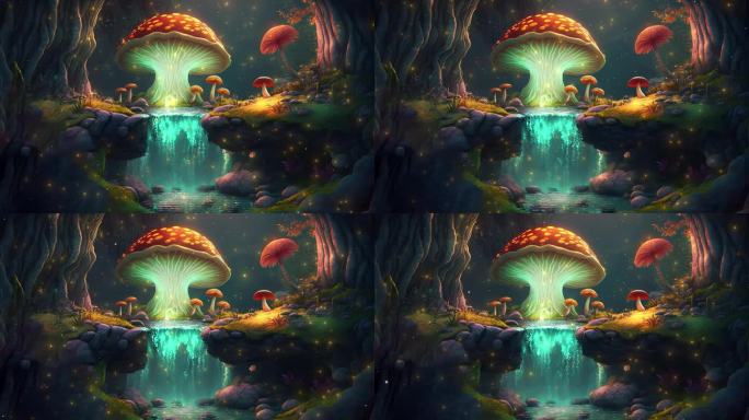 唯美梦幻发光蘑菇循环