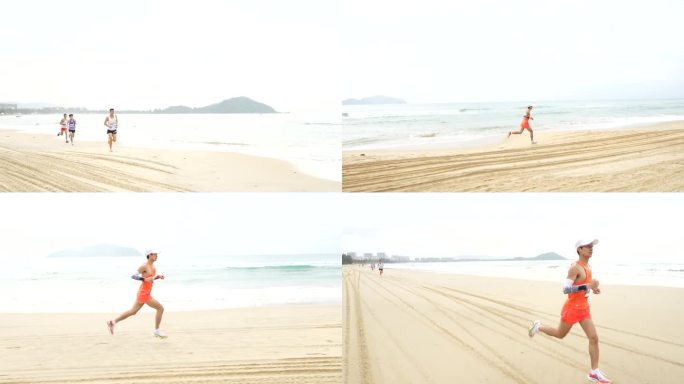 一个人海边沙滩跑步