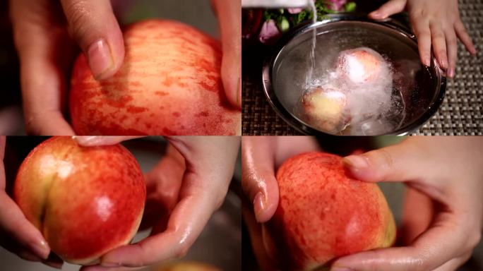 【镜头合集】水盆里刷洗桃子去掉桃毛3