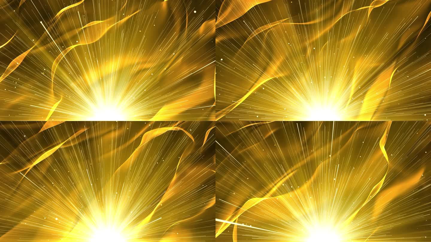 4K金色粒子射线放射金色绸缎背景无缝循环