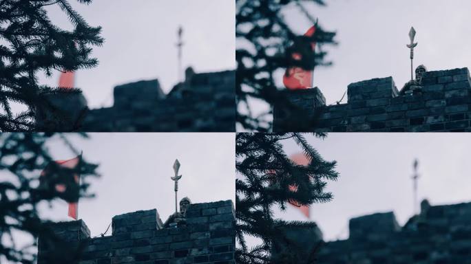 【4K】古城墙上飘扬的古战旗