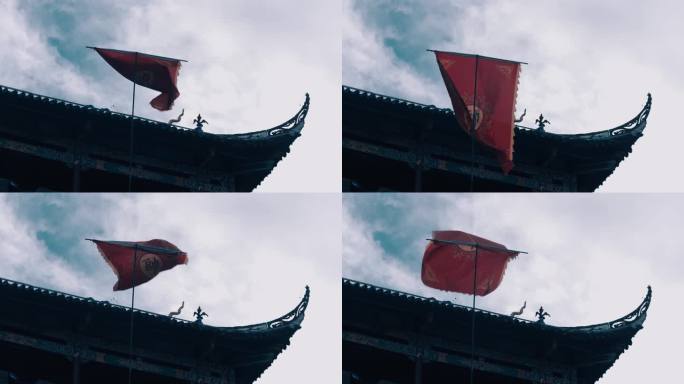 【4K】古城墙上飘扬的古战旗