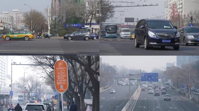 北京行人过马路路口车流