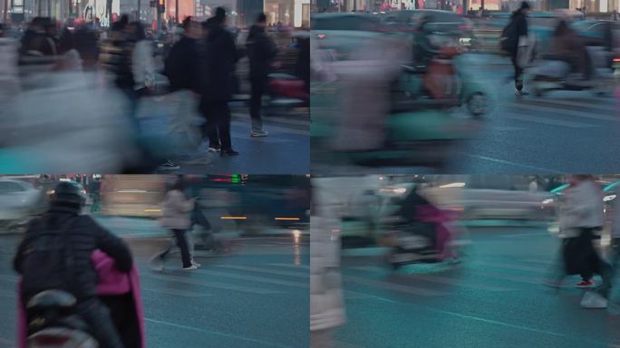 【4K】城市生活脚步车流穿梭慢门实拍
