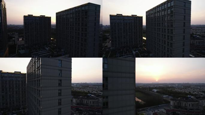 4k-夕阳下穿过楼宇剪影