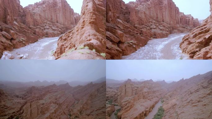 航拍新疆山谷 丹霞地貌 岩石峭壁