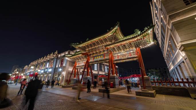 太原夜景步行街钟楼街大范围延时4k