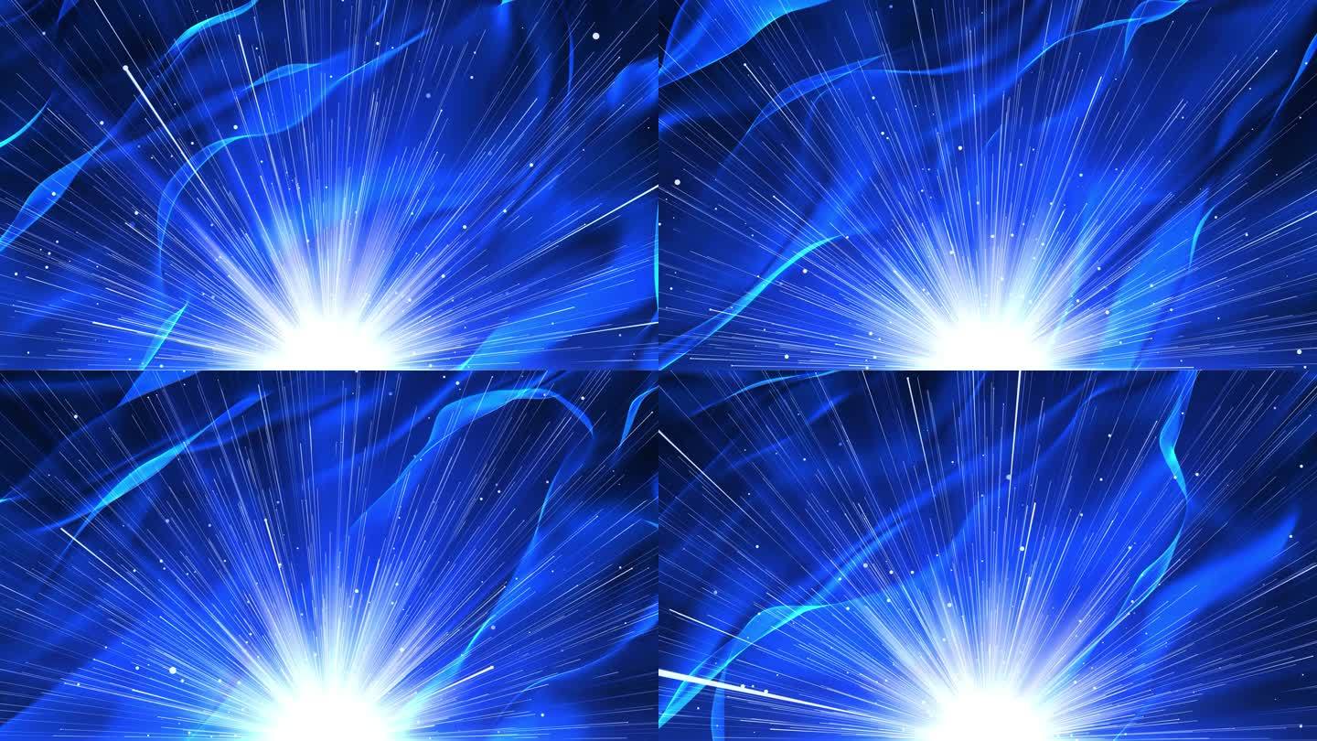 4K蓝色粒子射线放射蓝布蓝色绸缎循环背景