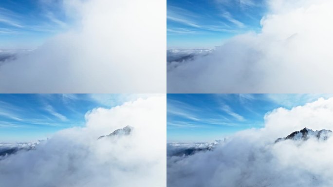美丽自然风光川西雪山夹金山航拍风景云雾