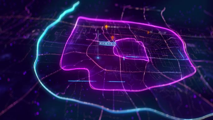 蓝紫流动粒子光线郑州城市地图区位AE模板